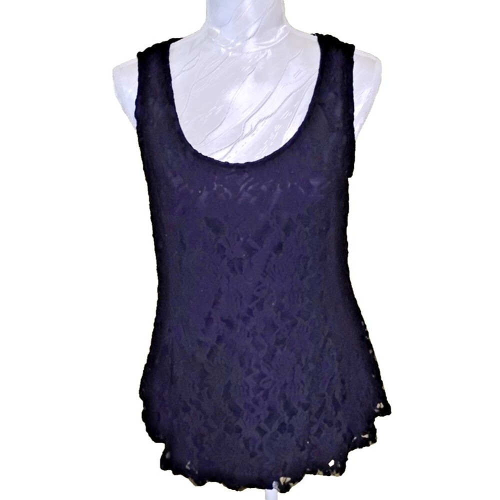 Caren Sport Top Floral Lace Black LG Whimsigoth Vampy Y2K Lined Stretchy Femme